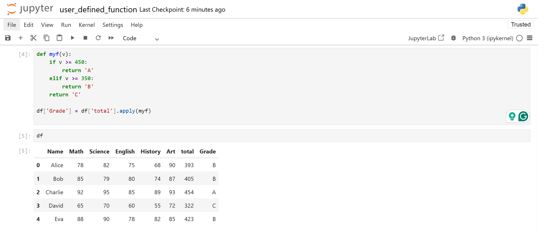 Creating a Grade Column Using a UDF