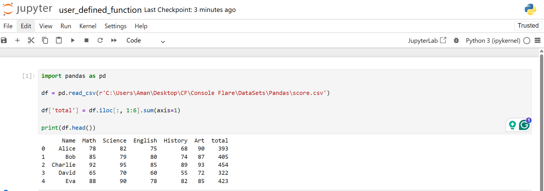 Calculating Total Marks From Multiple Columns