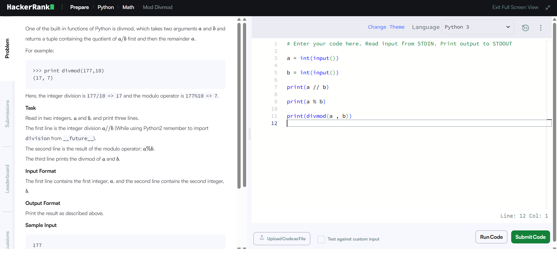 Python divmod example from HackerRank