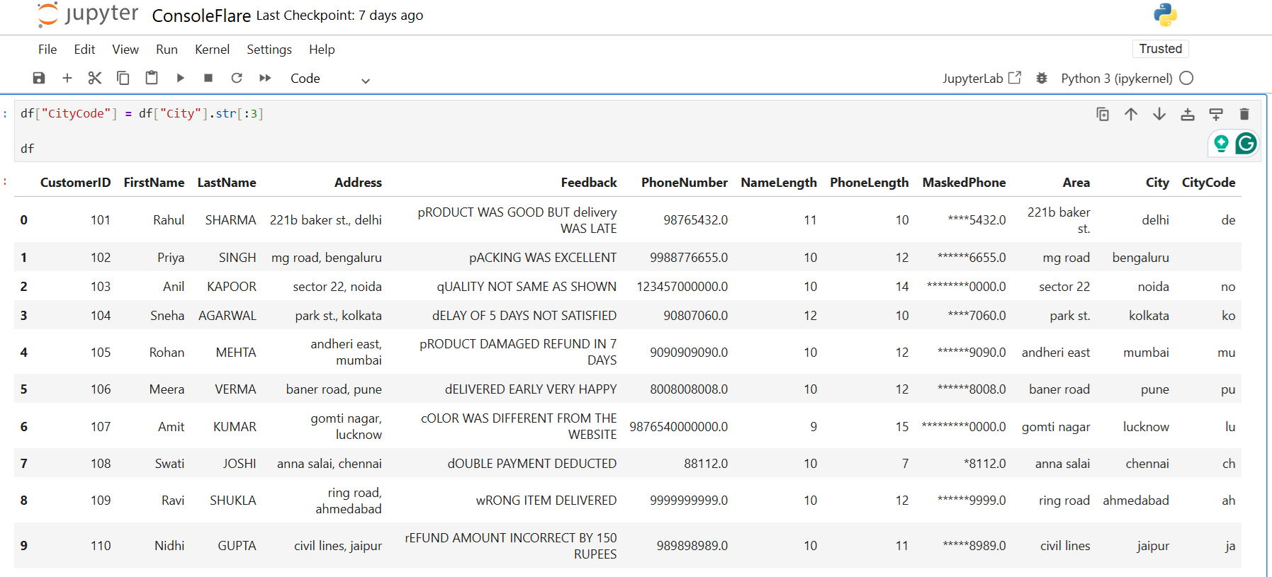 Make a city code using the first three letters
