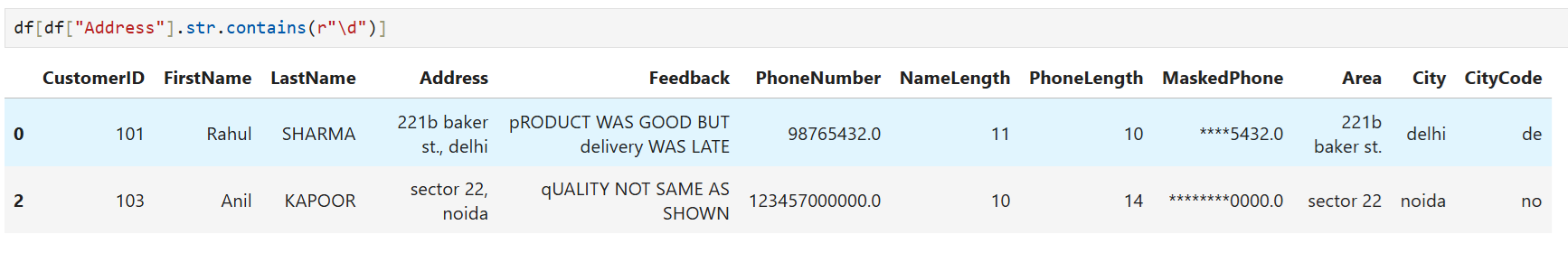 Address containing numbers