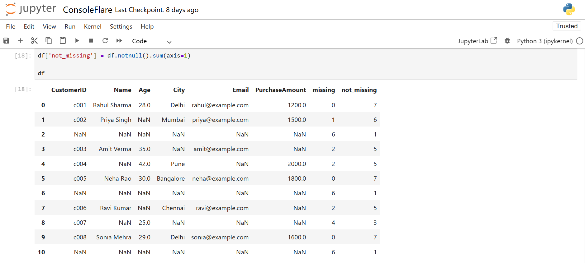Add non-missing count per row: